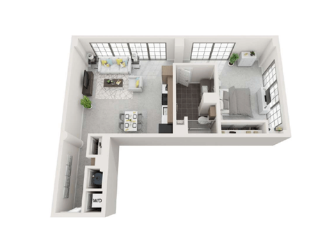 Floor plan for 1 bed, 1 bath, 840 sqft